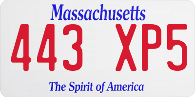 MA license plate 443XP5