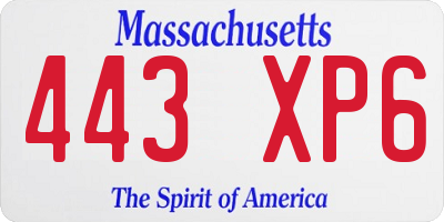 MA license plate 443XP6