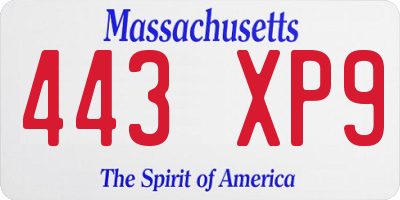 MA license plate 443XP9