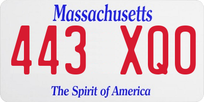 MA license plate 443XQ0