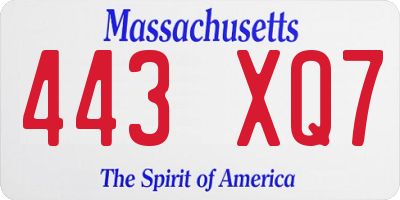 MA license plate 443XQ7