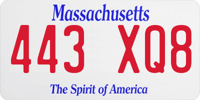 MA license plate 443XQ8