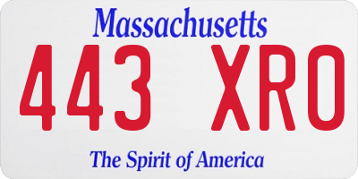 MA license plate 443XR0