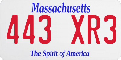 MA license plate 443XR3