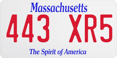 MA license plate 443XR5