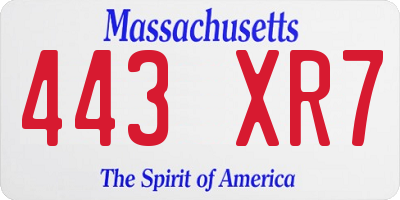 MA license plate 443XR7