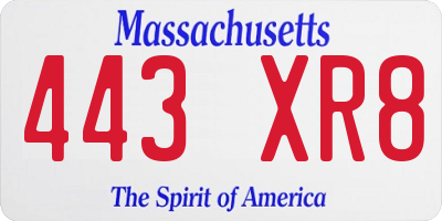 MA license plate 443XR8