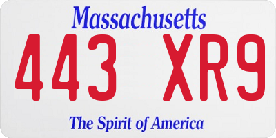 MA license plate 443XR9