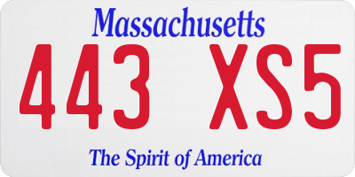 MA license plate 443XS5