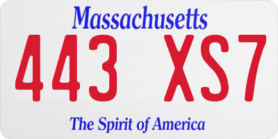 MA license plate 443XS7