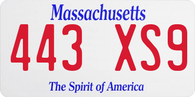 MA license plate 443XS9