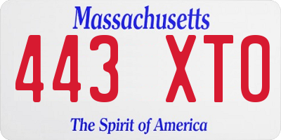 MA license plate 443XT0