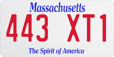 MA license plate 443XT1