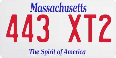 MA license plate 443XT2