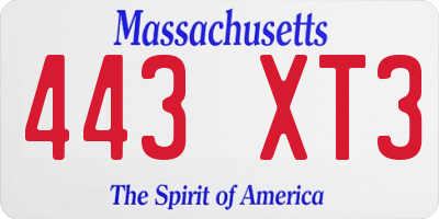MA license plate 443XT3