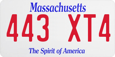 MA license plate 443XT4