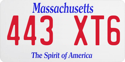 MA license plate 443XT6