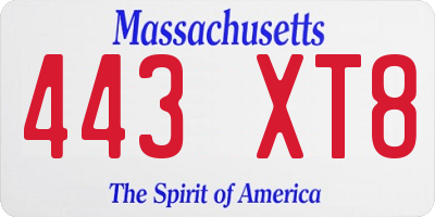 MA license plate 443XT8