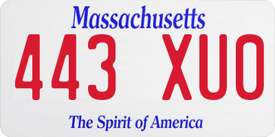 MA license plate 443XU0