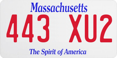 MA license plate 443XU2