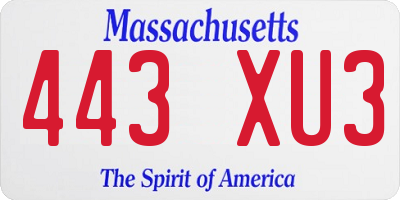 MA license plate 443XU3