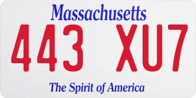 MA license plate 443XU7