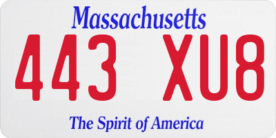 MA license plate 443XU8