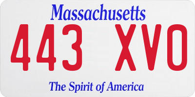 MA license plate 443XV0