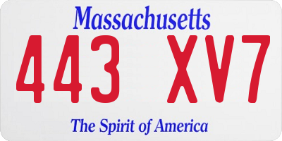 MA license plate 443XV7