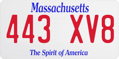 MA license plate 443XV8