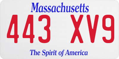 MA license plate 443XV9