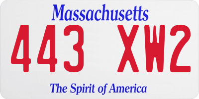 MA license plate 443XW2