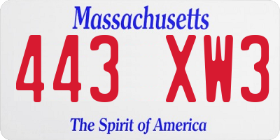MA license plate 443XW3