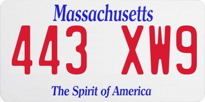 MA license plate 443XW9