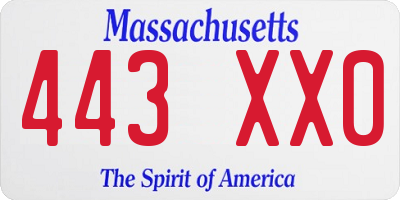 MA license plate 443XX0