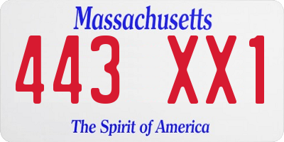 MA license plate 443XX1