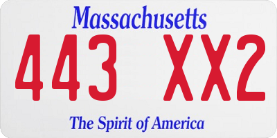 MA license plate 443XX2