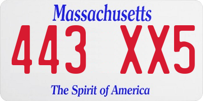 MA license plate 443XX5