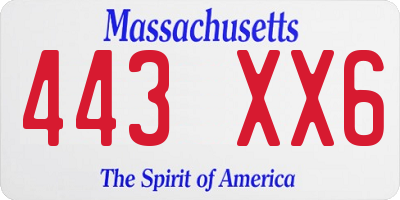 MA license plate 443XX6
