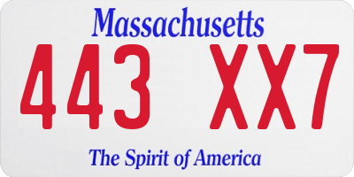 MA license plate 443XX7