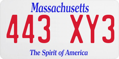 MA license plate 443XY3
