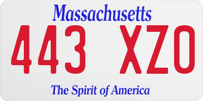 MA license plate 443XZ0