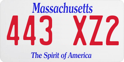 MA license plate 443XZ2