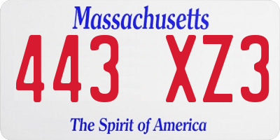 MA license plate 443XZ3