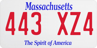 MA license plate 443XZ4