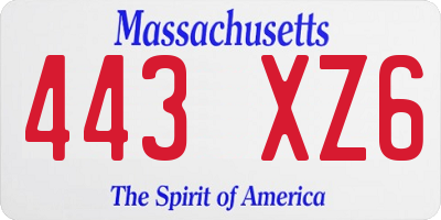MA license plate 443XZ6