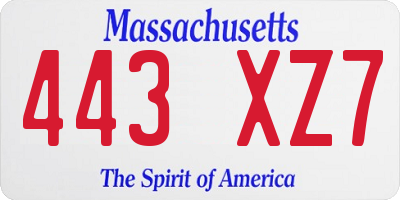 MA license plate 443XZ7