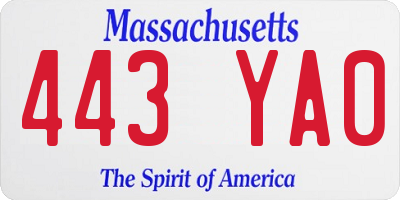 MA license plate 443YA0