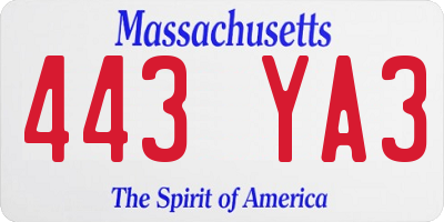 MA license plate 443YA3