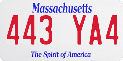 MA license plate 443YA4